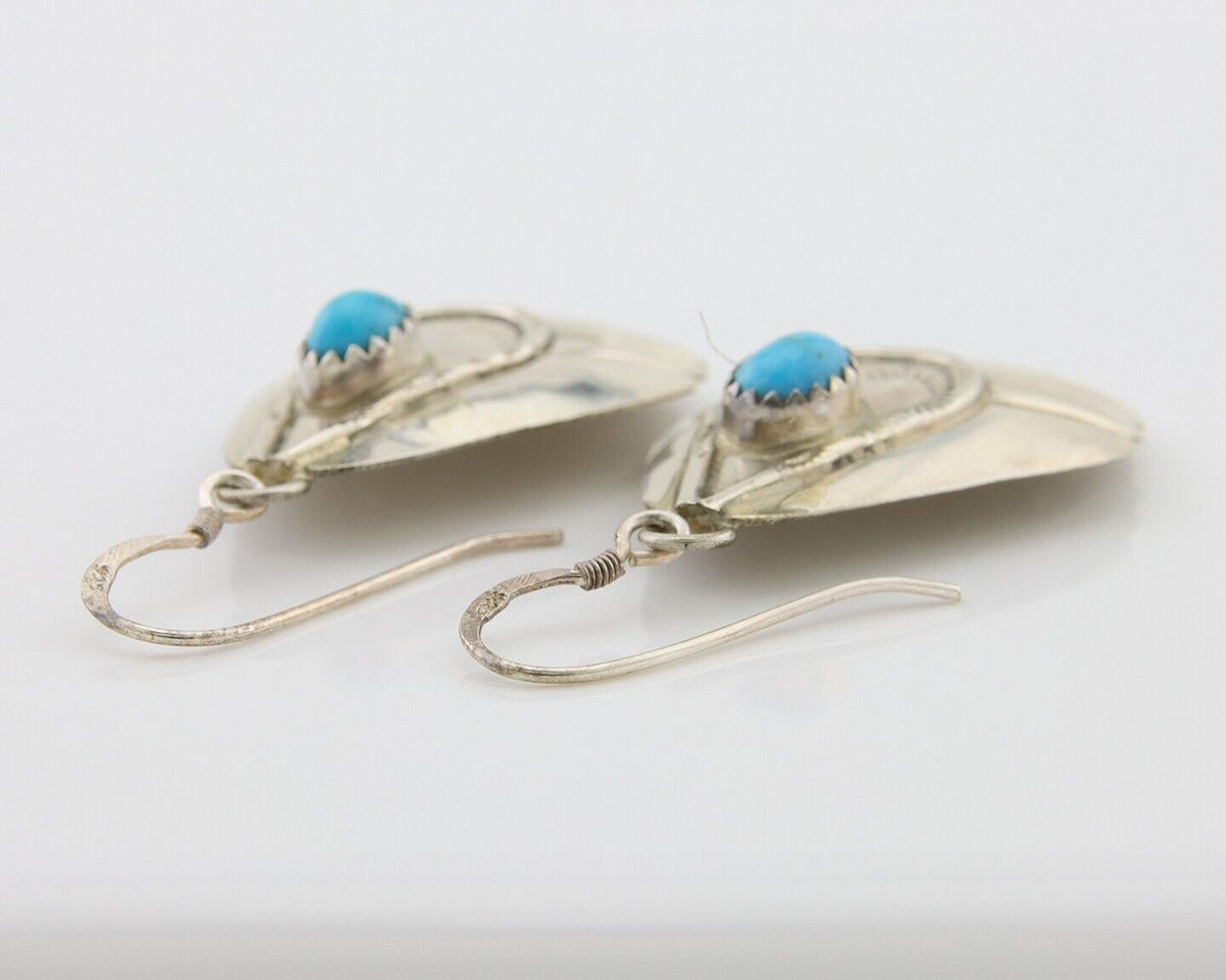 Navajo Earrings 925 Silver Turquoise Artist Signed Dean Brown C.80's