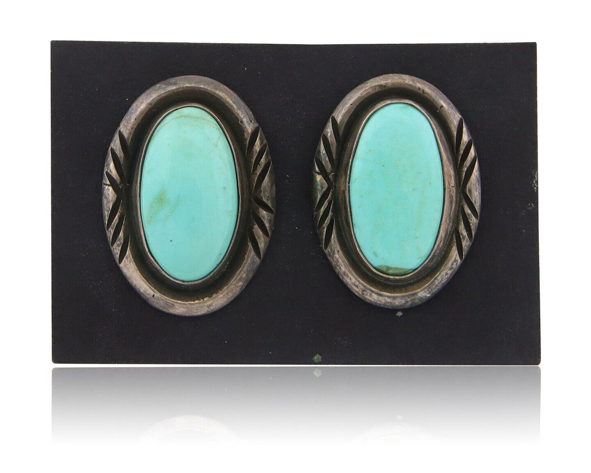 Navajo Dangle Earrings 925 Silver Natural Turquoise Native American Artist C.80s