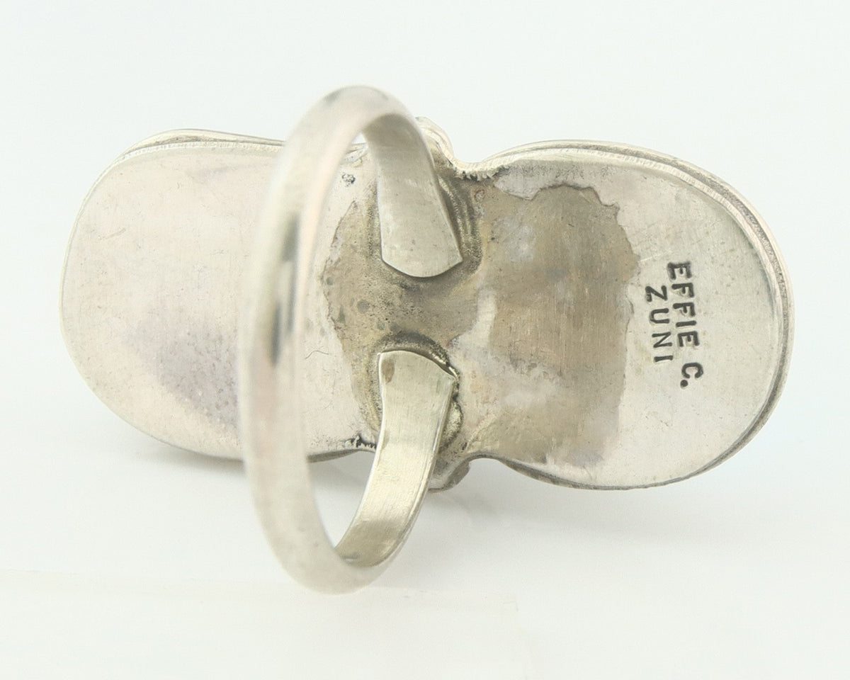 Vintage Zuni Ring 925 Sterling Silver Turquoise Signed Effie Calavasa Size 7.5