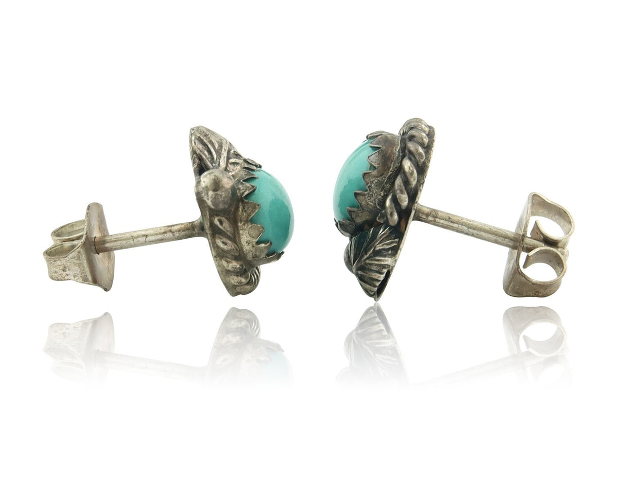 Navajo Earrings Sterling Silver Turquoise Vintage Stud Handmade