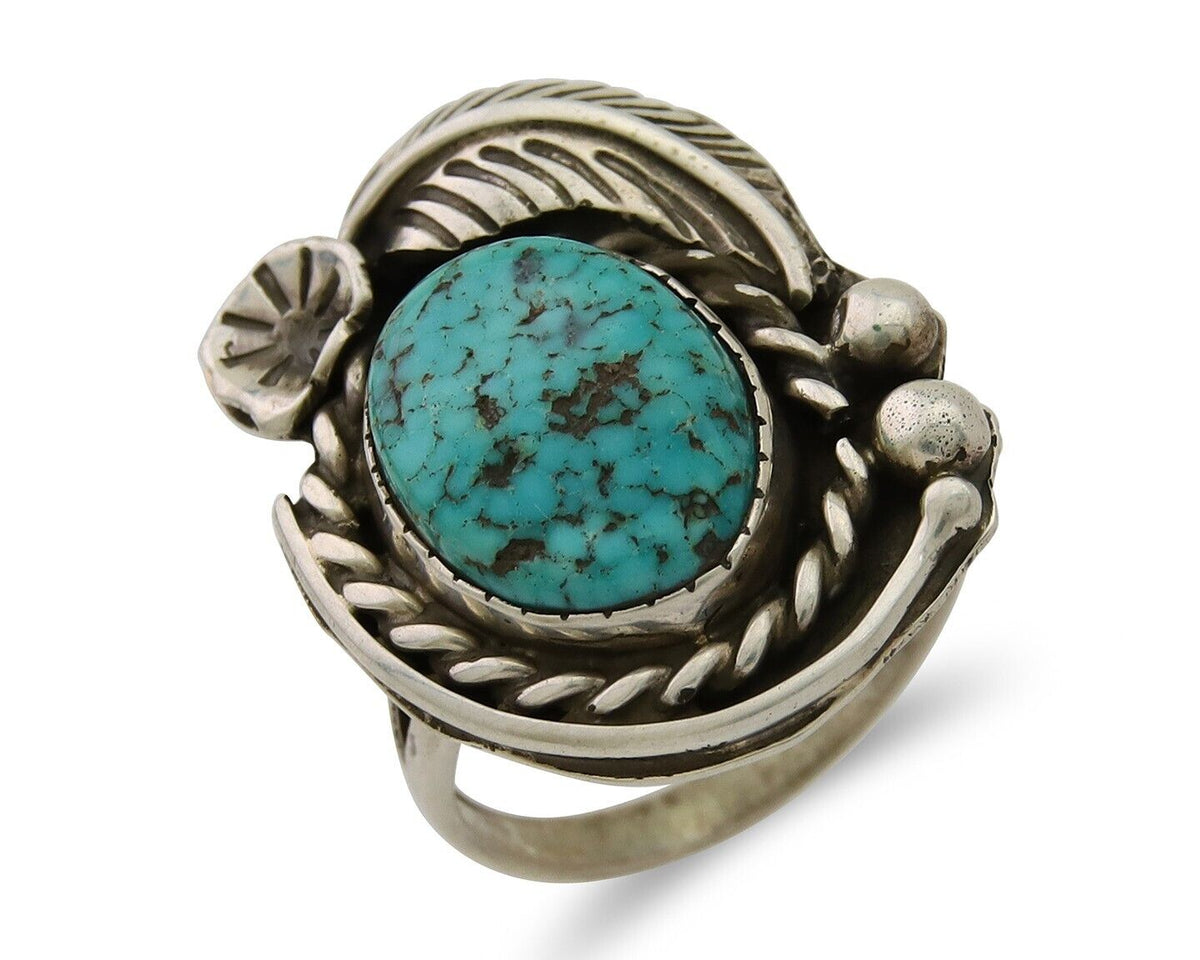 Navajo Ring 925 Sterling Silver Spiderweb Turquoise Artist Signed CW C.80's