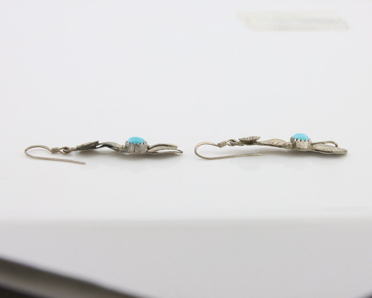 Navajo Dangle Earrings 925 Silver Natural Turquoise Native Artist C.80's