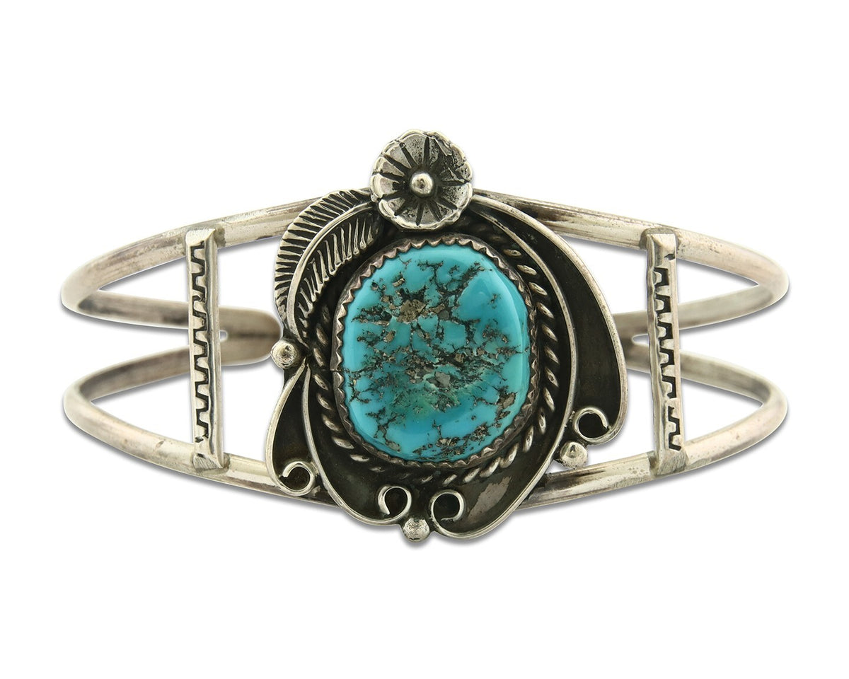 Vintage Navajo Bracelet 925 Silver Blue Turquoise Signed Herman Lee