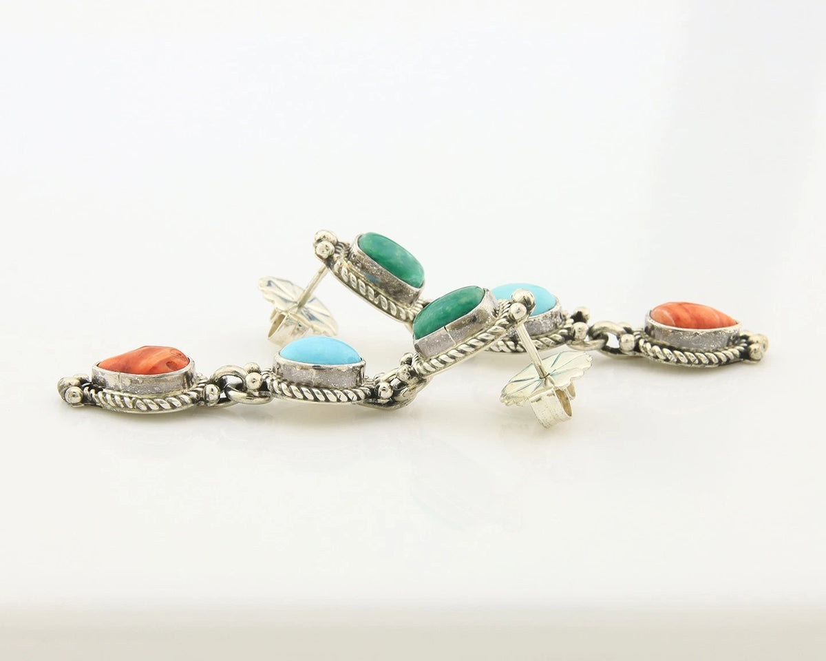 Navajo Dangle Earrings Sterling Silver Natural Gemstone Native Signed S