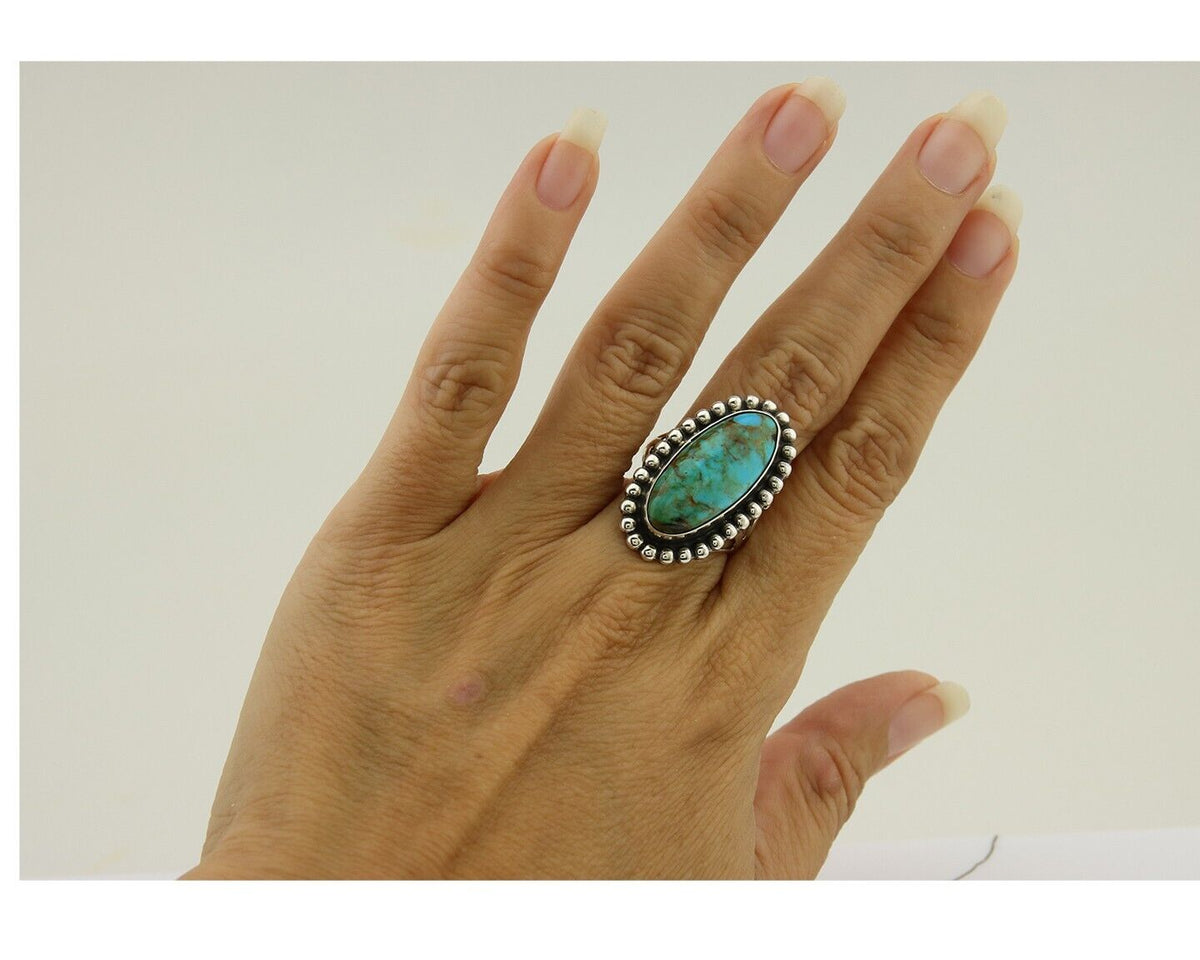 Navajo Shield Ring 925 Silver Arizona Turquoise Native Artist C.80's