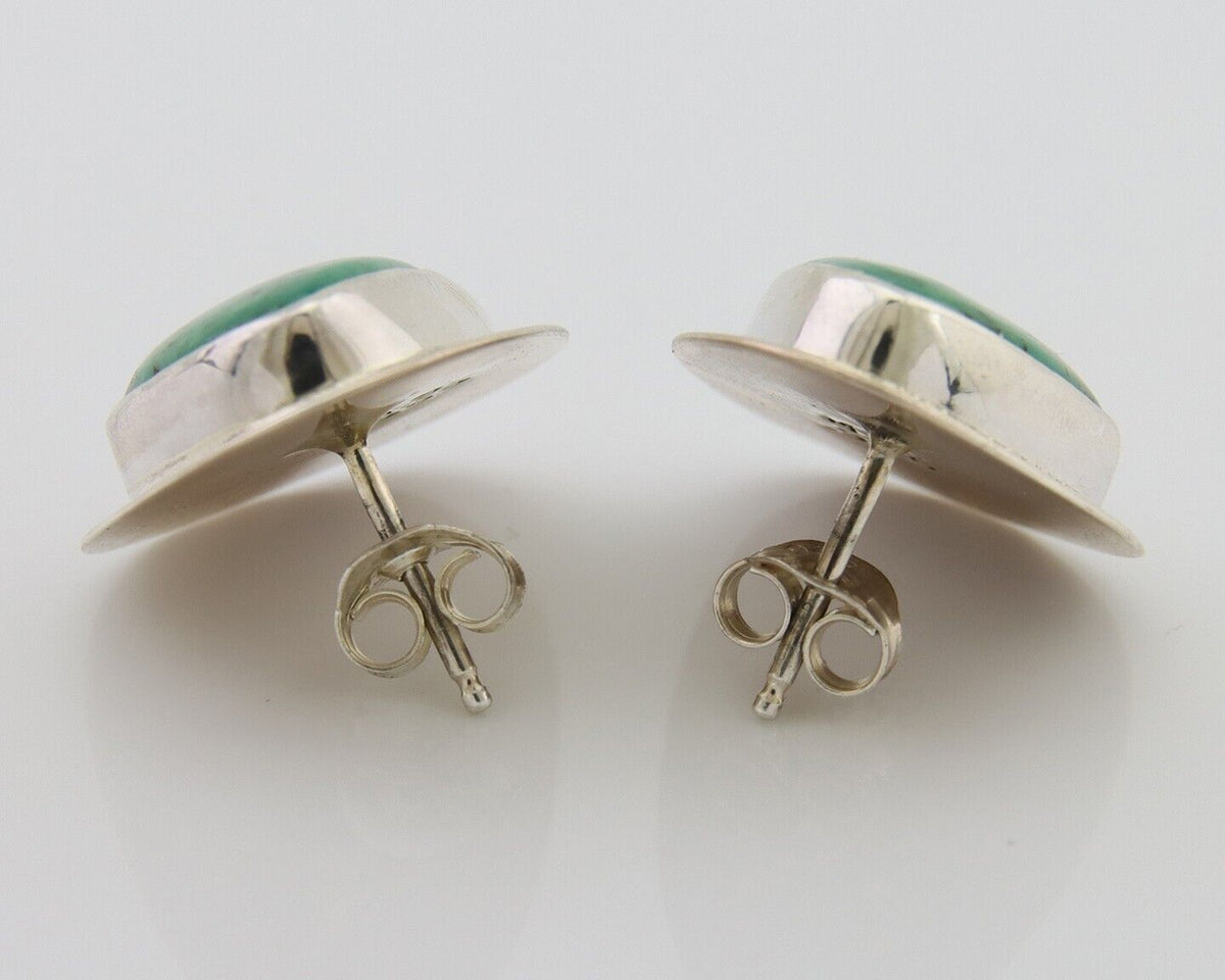 Navajo Shield Earrings 925 Silver Natural Turquoise Artist Signed M.S. C.80's