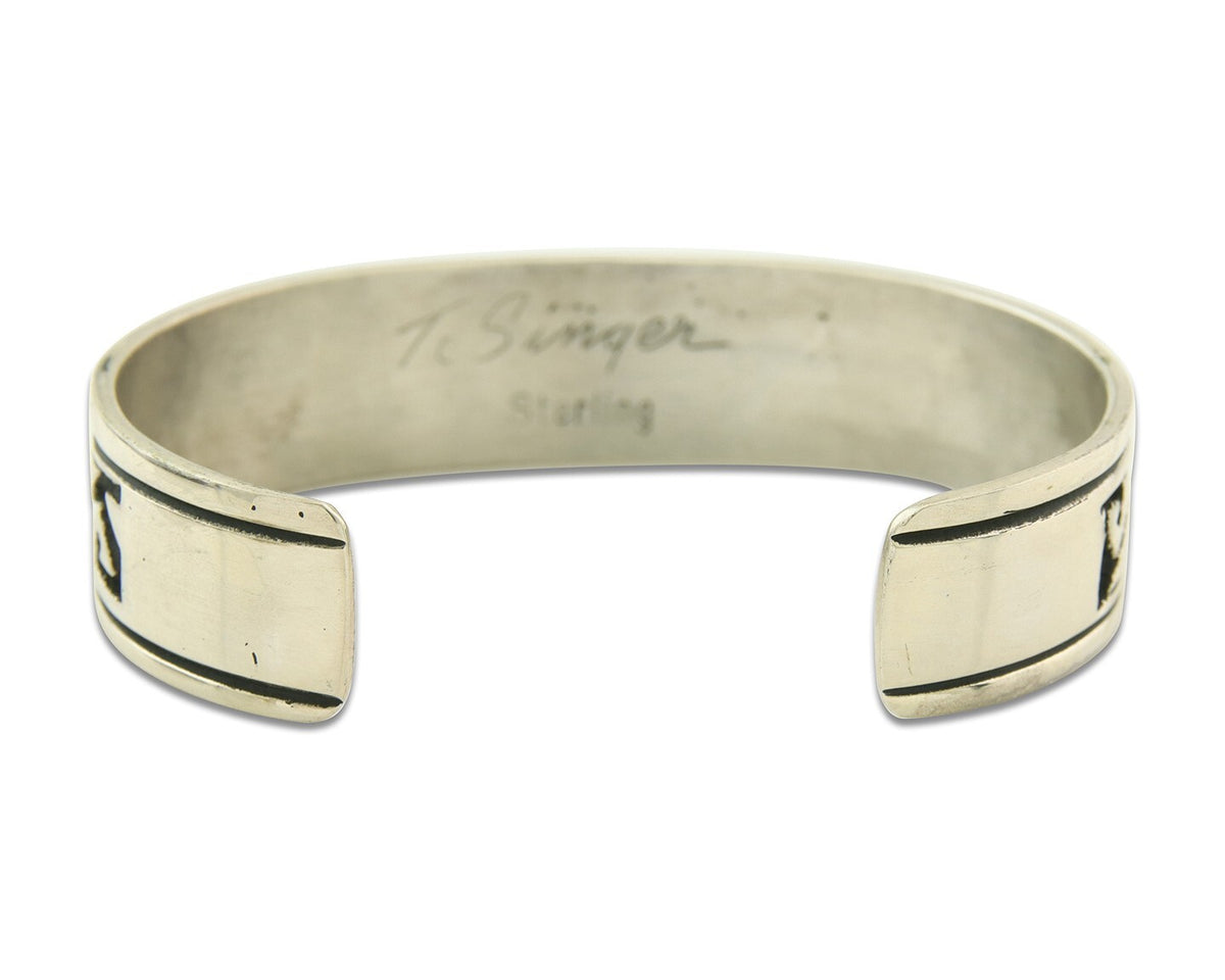 Mens's Navajo Bracelet 925 Silver Artist Signed Thomas Singer Cuff Made 1980's