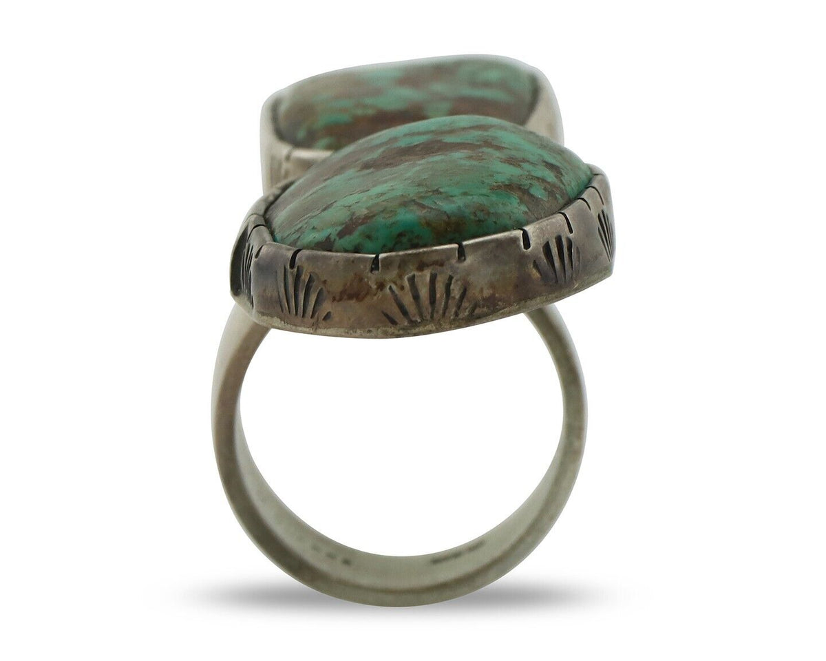 Navajo Ring 925 Silver Natural Green Turquoise Artist Signed M Guerro C.80's