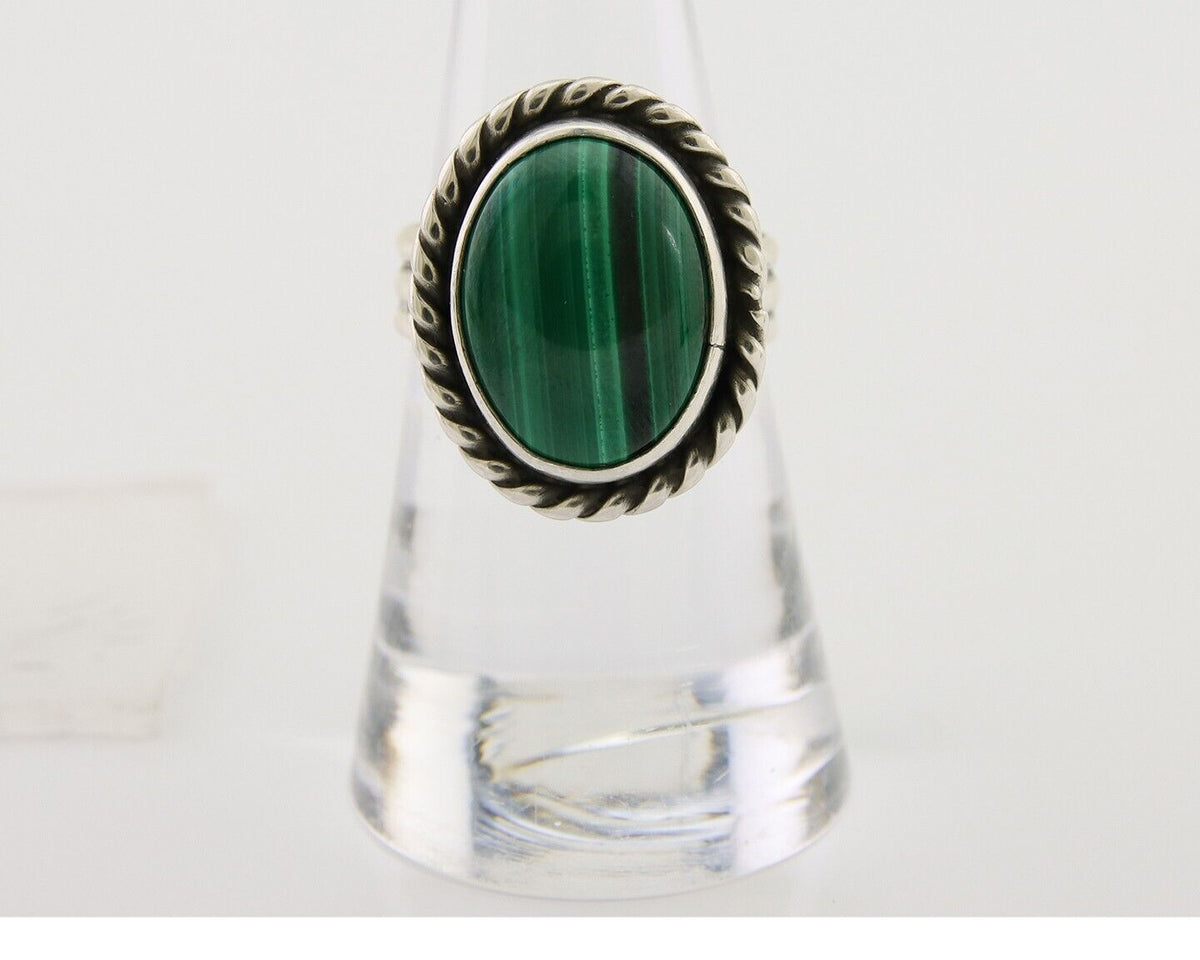 Navajo Ring 925 Silver Natural Malachite Native American Artist C.80's
