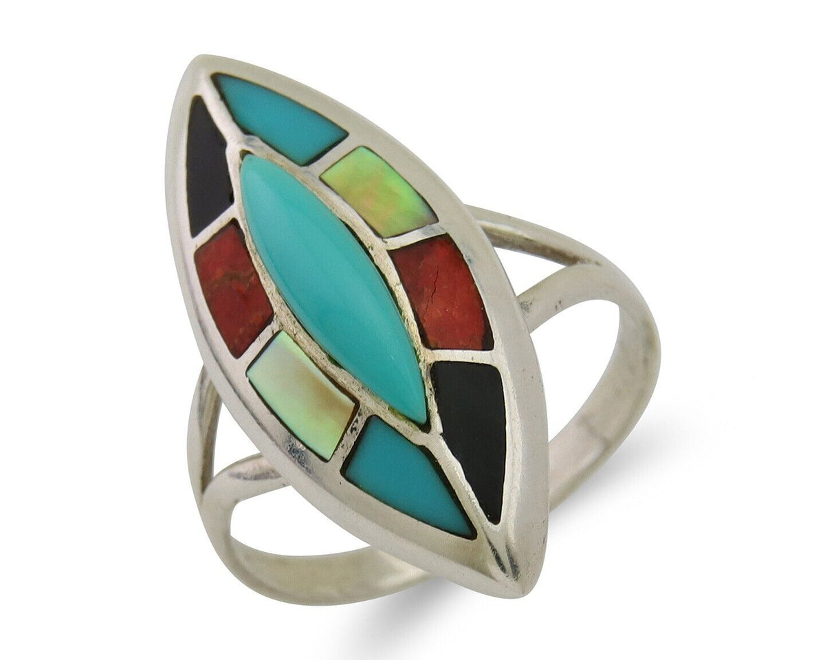 Navajo Ring 925 Silver Turquoise Shell Onyx Spiney Oyster Native Artist C80's