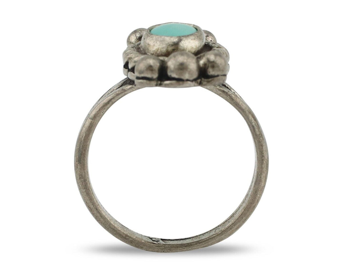 Navajo Ring 925 Silver Natural Blue Turquoise Native American Artist C.1980's