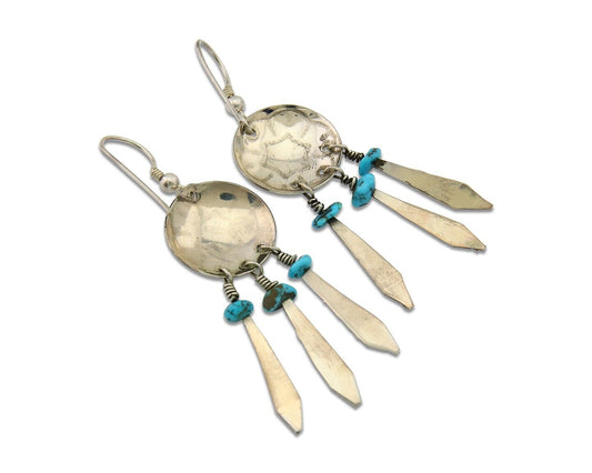 Navajo Earrings 925 Silver Dream Catcher Natural Turquoise Native Artist C.80's