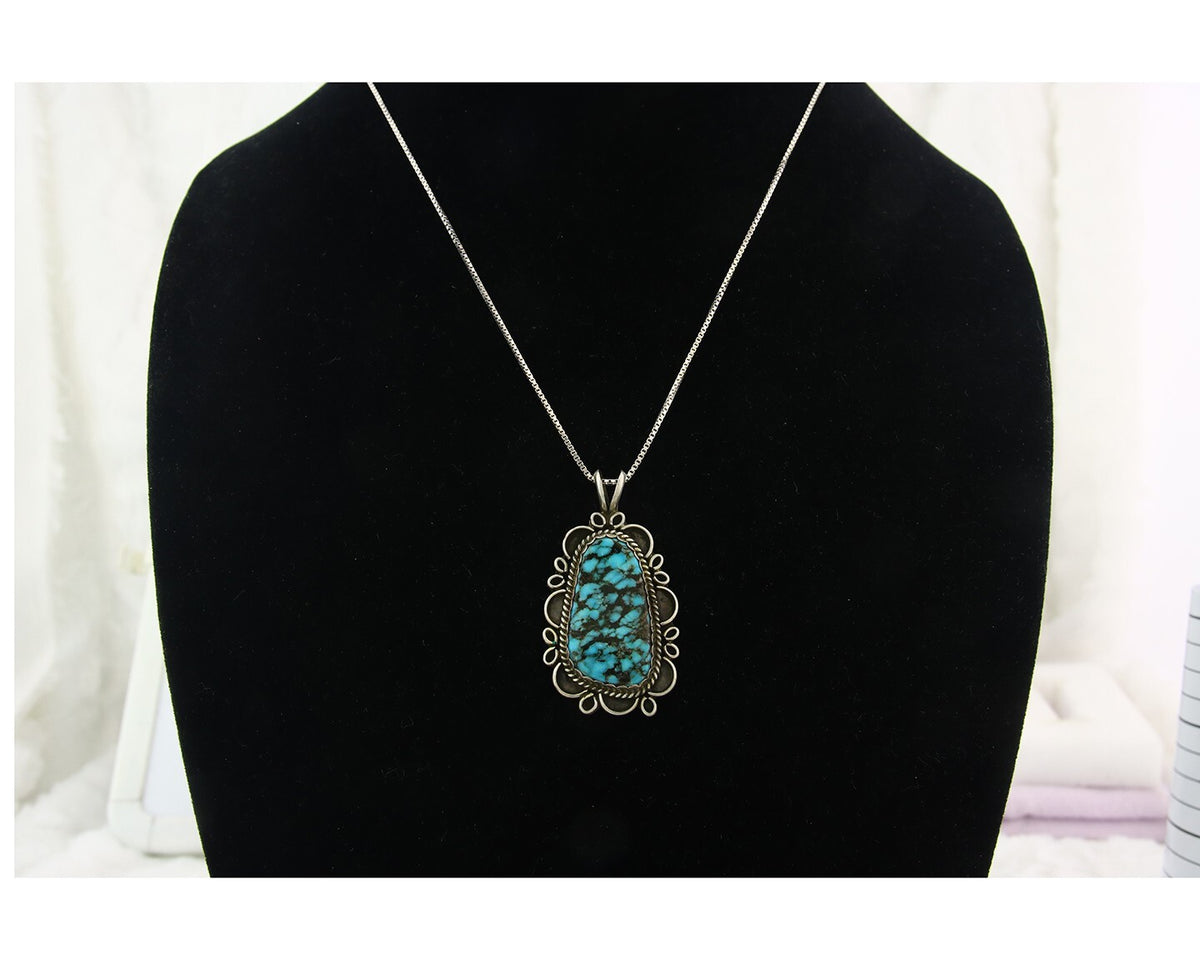Navajo Sterling Silver Necklace Authentic Spiderweb Turquoise Vintage Handmade