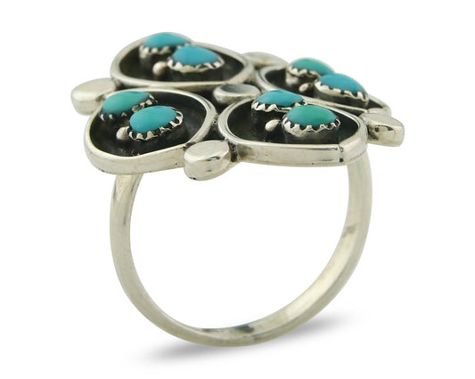Vintage Zuni Ring 925 Sterling Authentic Natural Turquoise Native Artist Sz 8.0