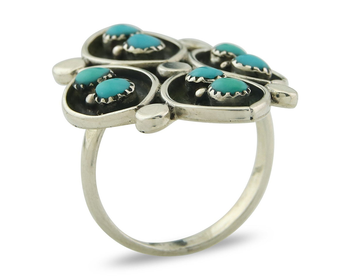 Vintage Zuni Ring 925 Sterling Authentic Natural Turquoise Native Artist Sz 8.0