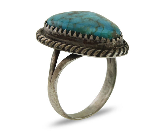 Navajo Ring 925 Silver Kingman Turquoise Native American Artist C.80's
