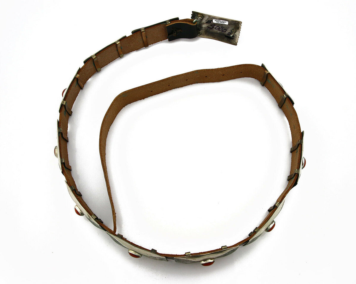 Navajo Concho Belt .925 Silver Mine #8 Coral Tobe Turpen Vault Collection