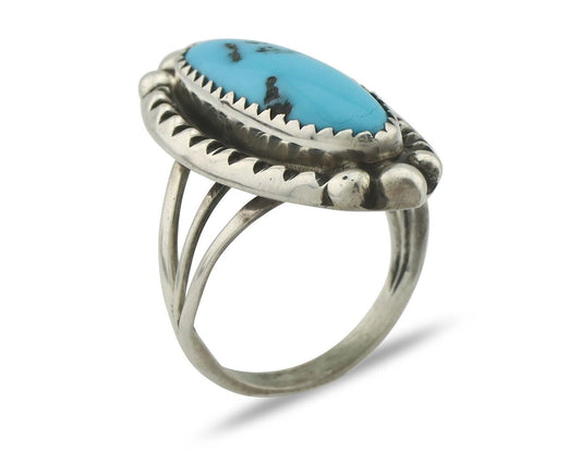 Navajo Ring .925 Silver Sleeping Beauty Turquoise Native American Artist C.80's