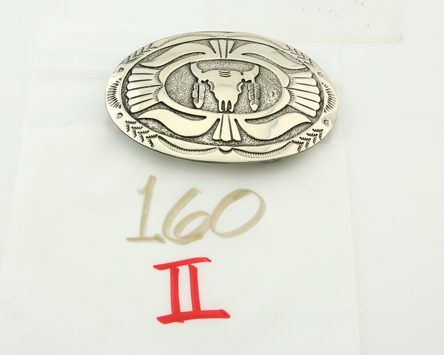 Navajo Belt Buckle 925 Sterling Silver Artist Signed Gene Gibson 2x3 in C.80's