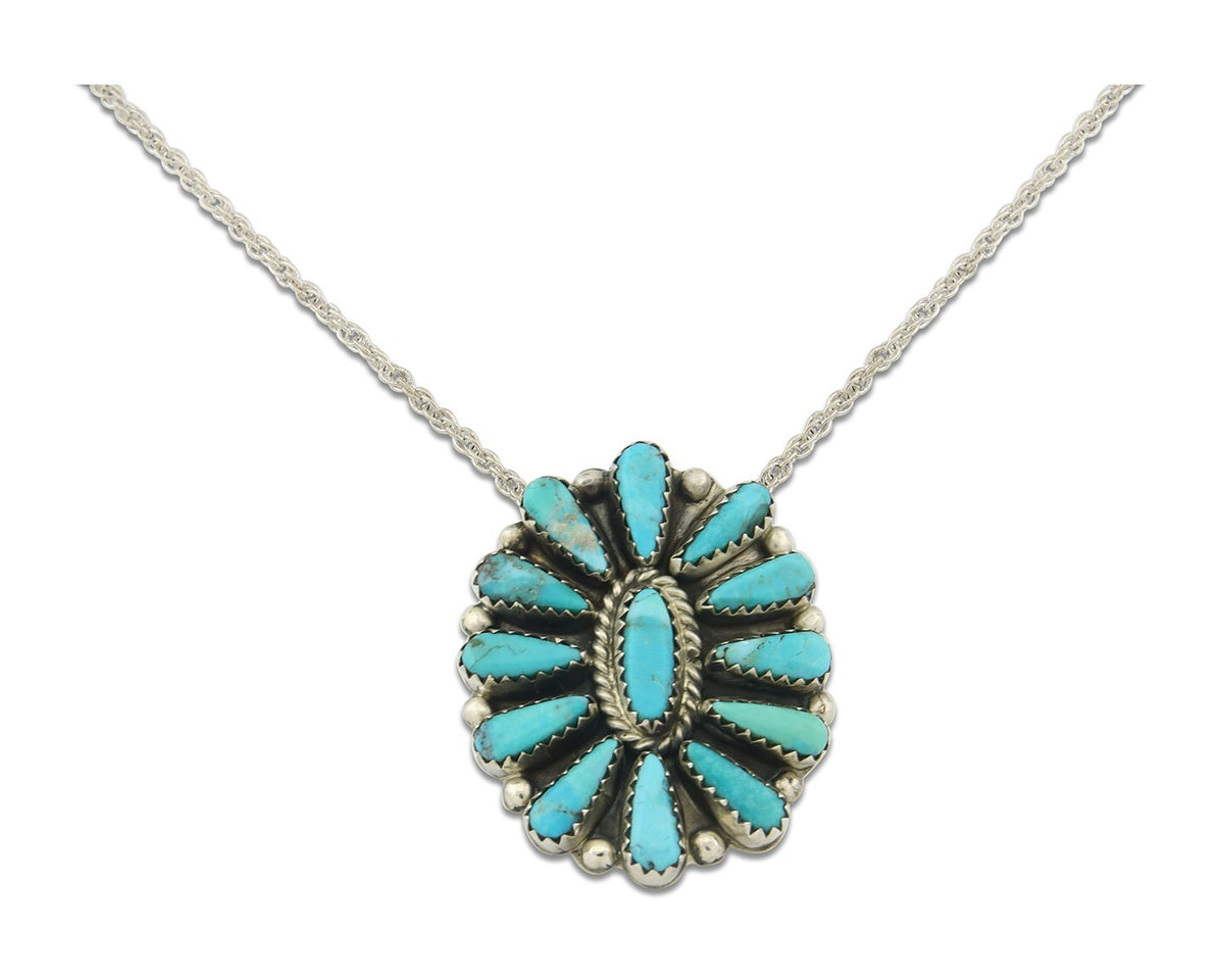 Navajo Sterling Silver Necklace Authentic Turquoise Vintage Signed TL
