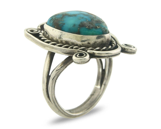 Navajo Men Ring 925 Sterling Natural Blue Turquoise Native Artist C80 Size 10.25