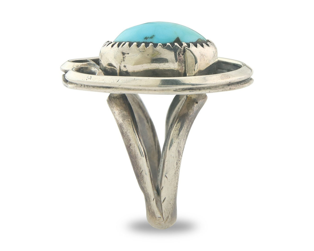 Vintage Ring 925 Sterling Authentic Turquoise Artist Signed O Size 7.0