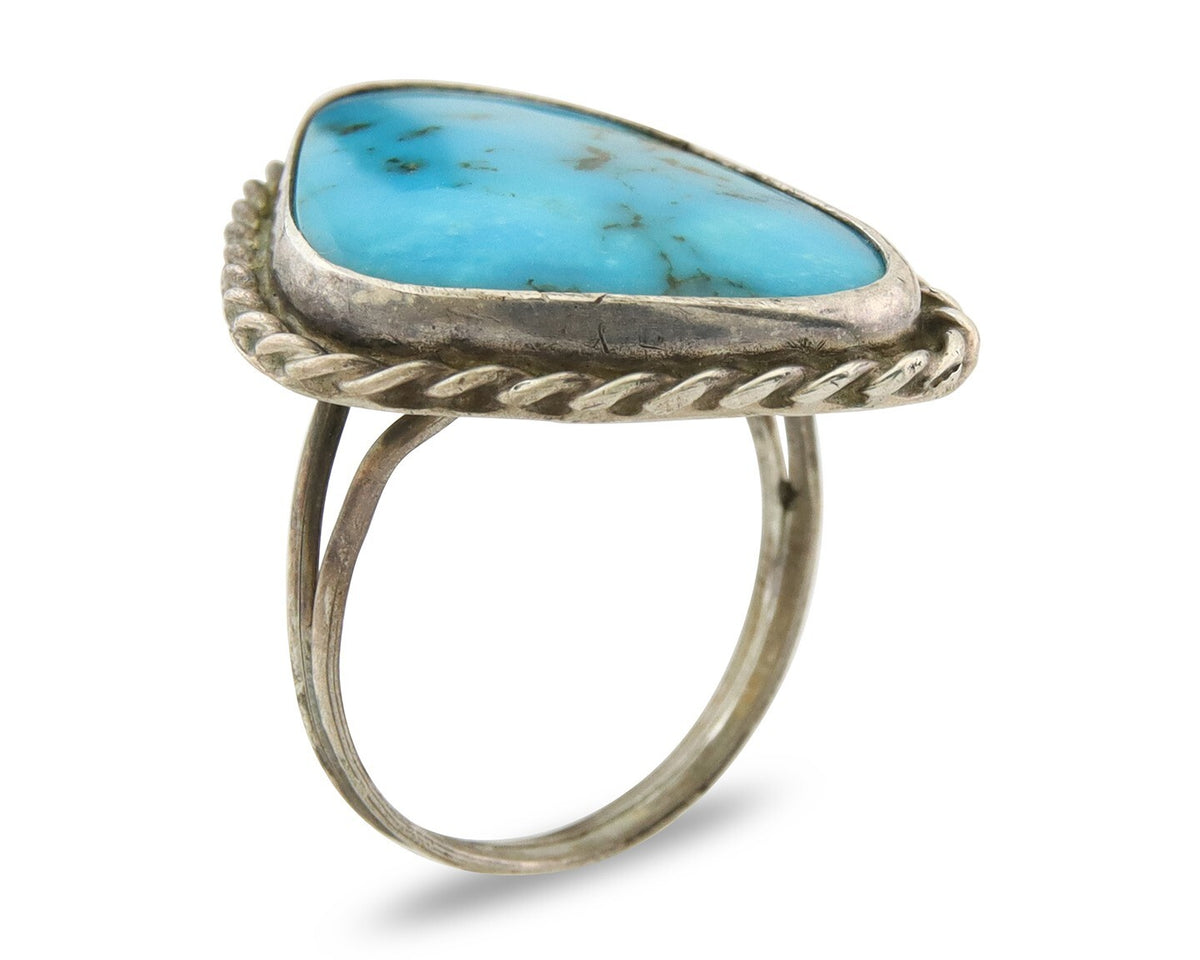 Navajo Ring 925 Sterling Turquoise Handmade Native Artist C.80's Size 7.5