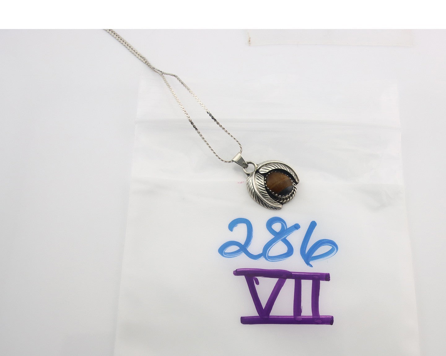 Navajo Sterling Silver Necklace Tiger Eye Sapphire Vintage Handmade Signed IJC