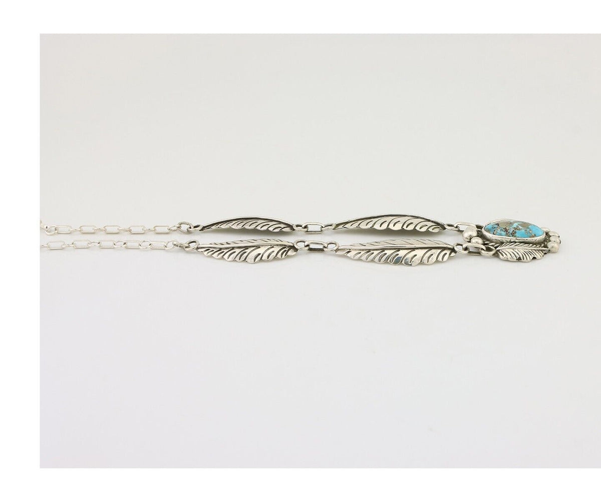 Navajo Necklace 925 Silver Morenci Turquoise Artist Signed Sun Rise C.80's