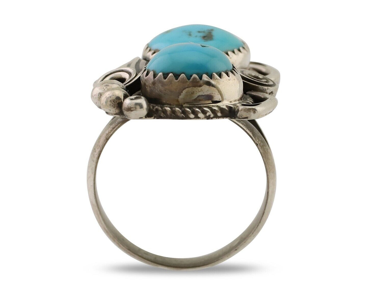 Navajo Handmade Ring 925 Silver Natural Tuquoise Artist Signed JM C.80's