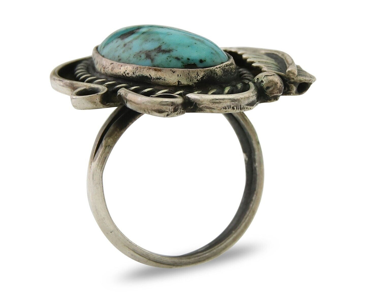 Navajo Ring 925 Sterling Blue Turquoise Native American Artist C.80's