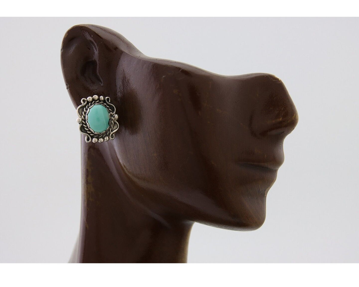 Navajo Paw Earrings 925 Silver Blue Turquoise Native American Artist C.80's