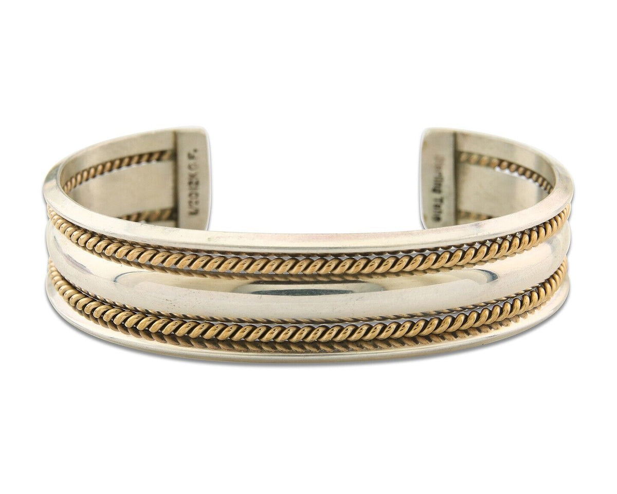 Navajo Bracelet 925 Silver & 12k Yellow Gold Filled Signed TAHE C.80's