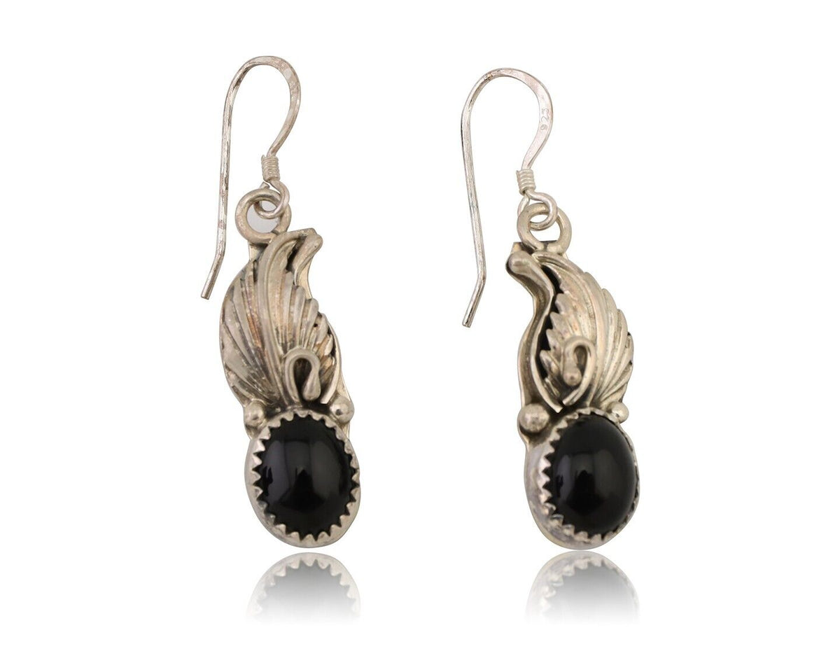 Navajo Dangle Earrings 925 Silver Black Onyx Native American Artist C.80's