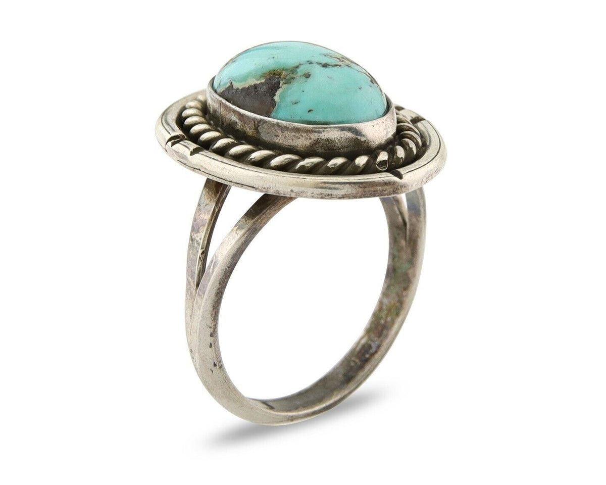 Navajo Ring 925 Sterling Natural Mined Arizona Arist Turquoise C.80's Size 6.0