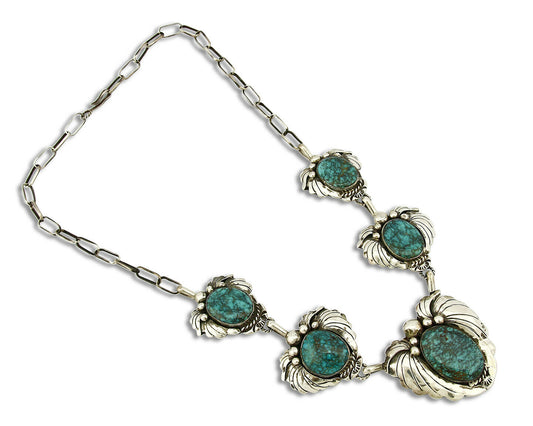 Navajo Squash Necklace .925 Silver Turquoise Handmade C.80's