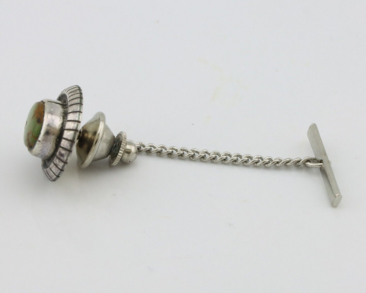 Navajo Tie Tack 925 Silver Natural Mined Turquoise Native American Artist C.80's