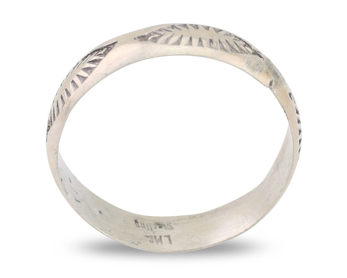 Navajo Hand Stamped Band 925 Silver 5.0 mm Signed Larry Chavez Size 8.5 C.80's