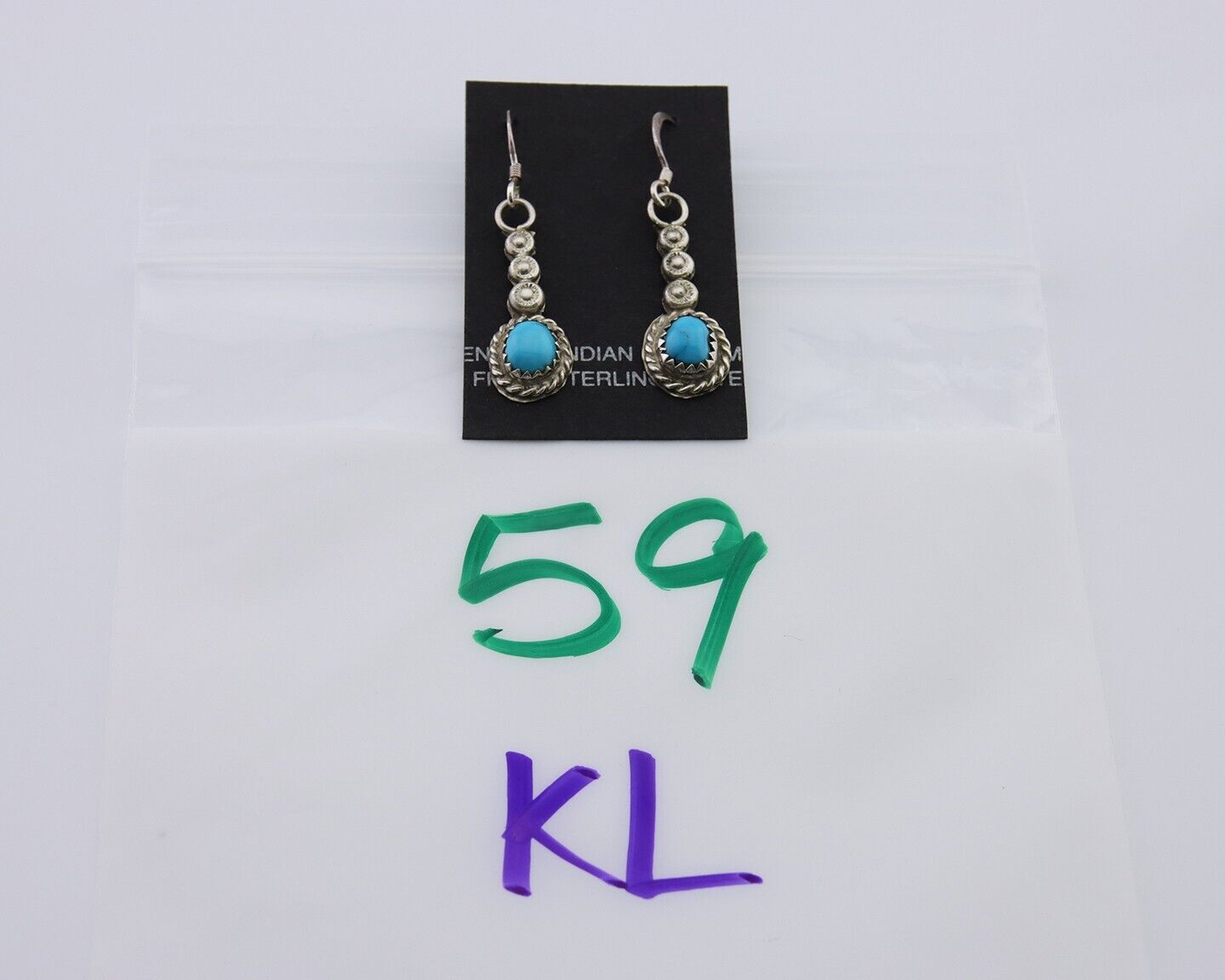 Navajo Earrings 925 Silver Blue Turquoise Artist Signed DB C.80's