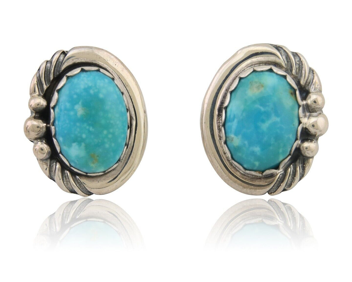 Navajo Earrings 925 Blue Kingman Turquoise Native American Artist C80s