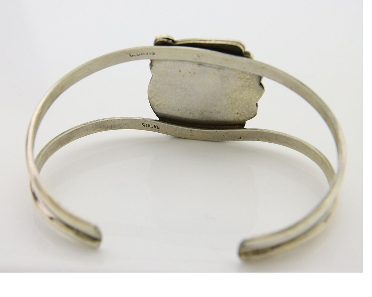 Navajo Cuff Bracelet 925 Silver Turquoise Artist Signed C Davis C.80's