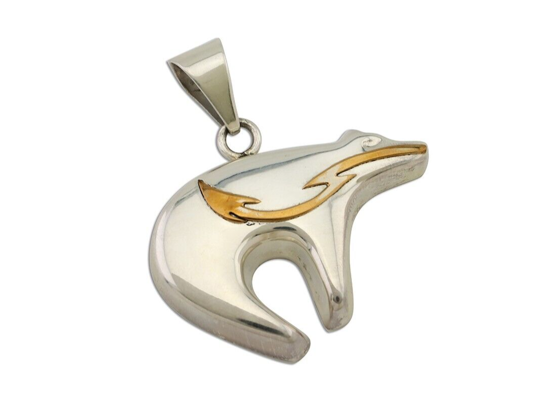 Navajo Spirit Bear Pendant 925 Sterling Silver Native Artist C.80's