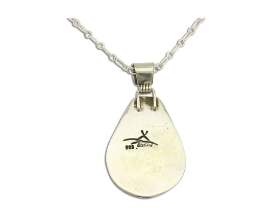 Navajo Necklace 925 Silver Spiderweb Turquoise Artist Signed Teepee on Hill C80s