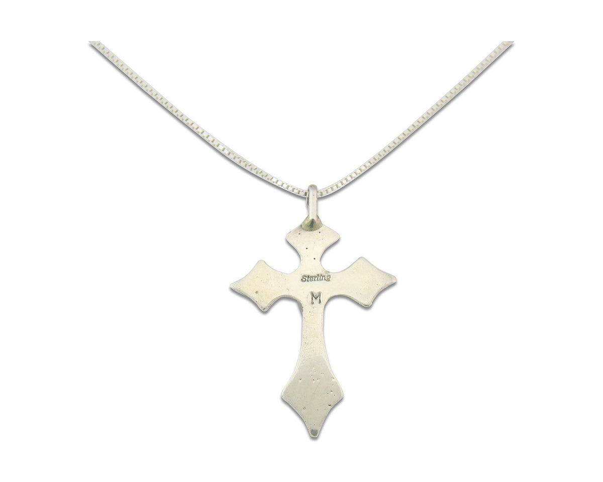Navajo Cross Necklace Sterling Silver Authentic Natural Gemstones Signed M
