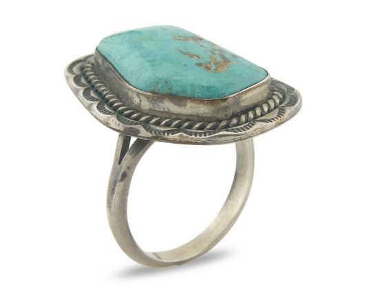 Vintage Navajo Ring 925 Sterling Authentic Traditional Turquoise Size 11