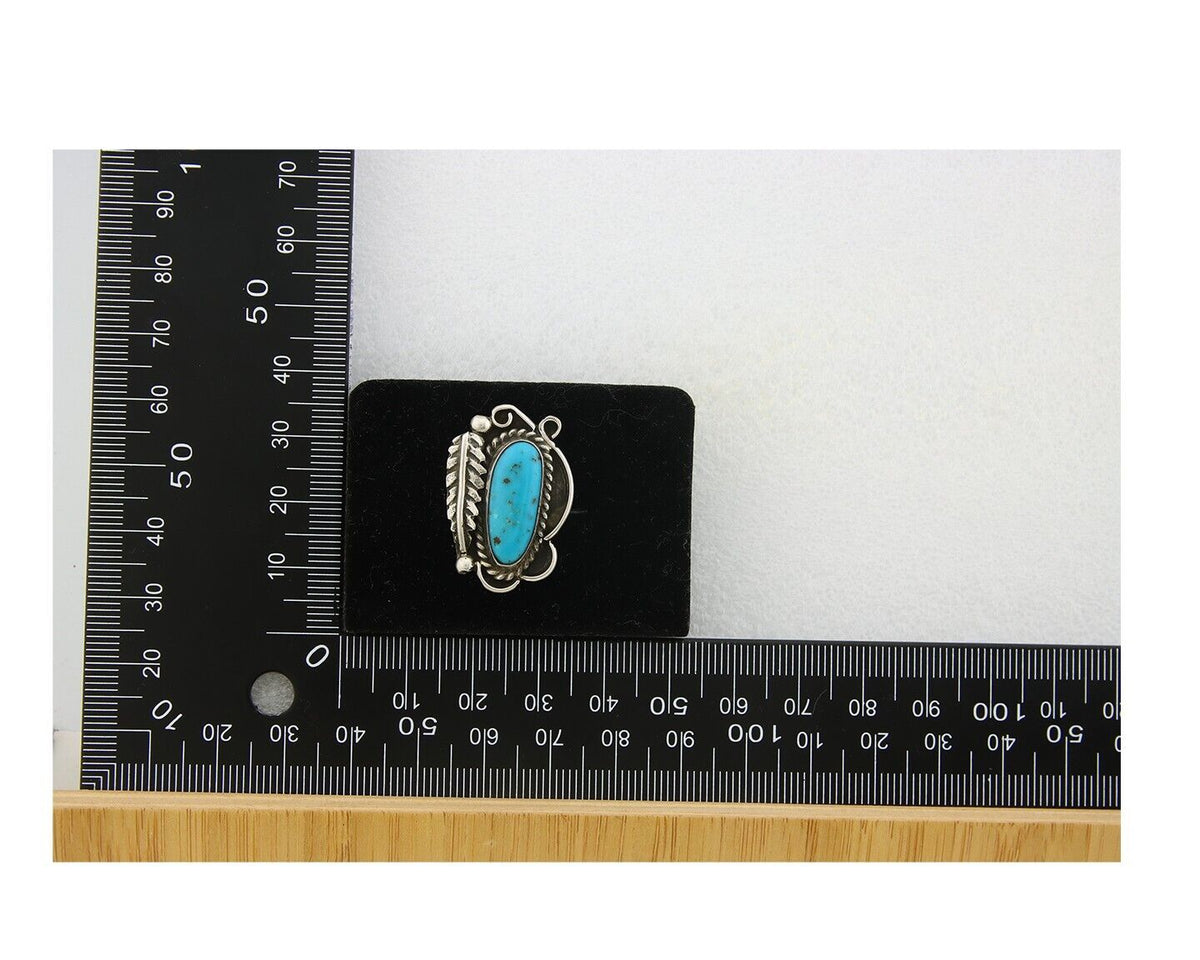 Navajo Ring 925 Sterling Natural Blue Turquoise Native Artist C.80's Size 4.5