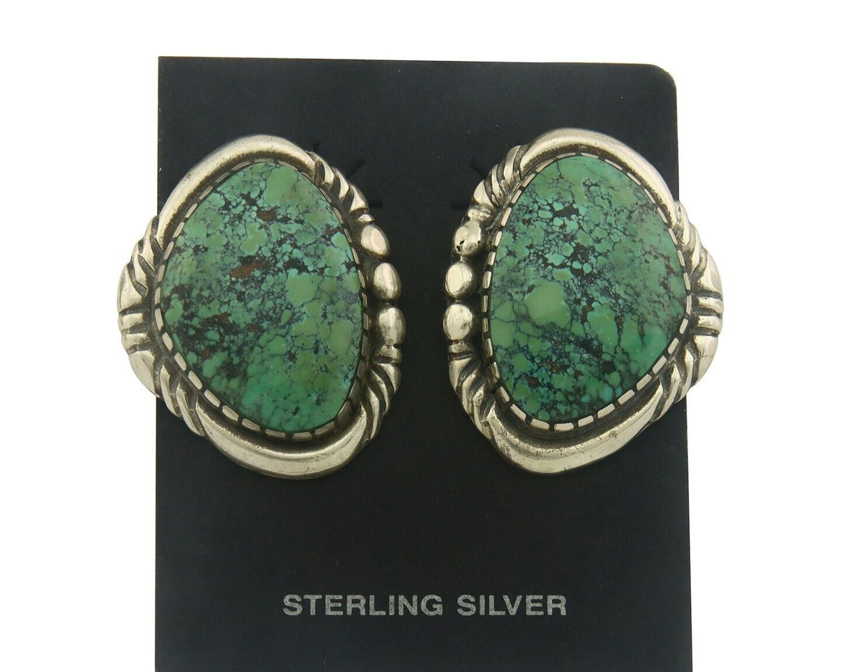 Navajo Earrings 925 Silver Natural Turquoise Artist Signed E Jackson C.80's