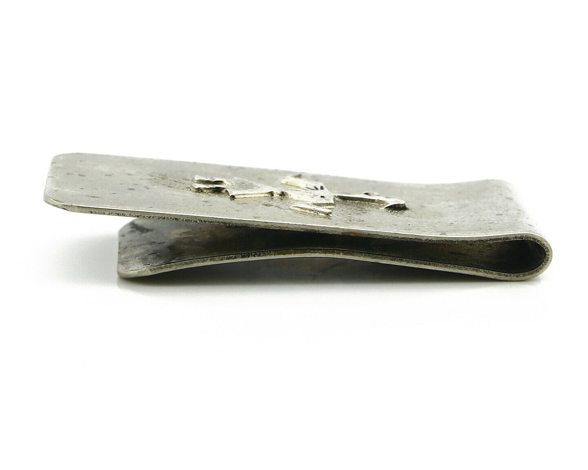 Navajo Money Clip .925 Silver & Nickle Hand Stamped Artist RB C.80's-90's