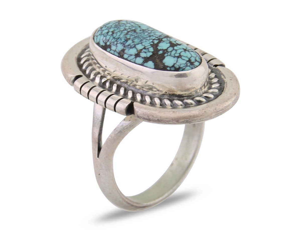 Navajo Ring 925 Silver Spiderweb Turquoise Signed Jon McCray C.80's