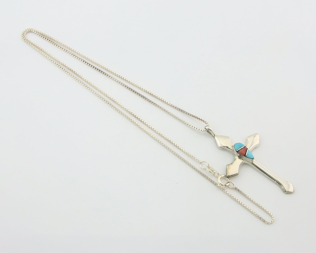 Navajo Cross Necklace Sterling Silver Authentic Natural Gemstones Signed M